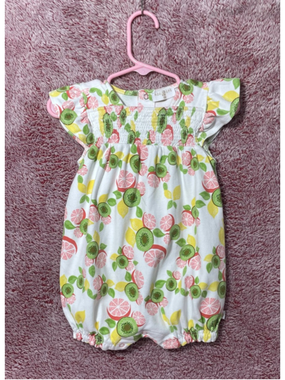 Girls Rosie Pope 12 Months White grapefruit kiwi smocked bubble romper